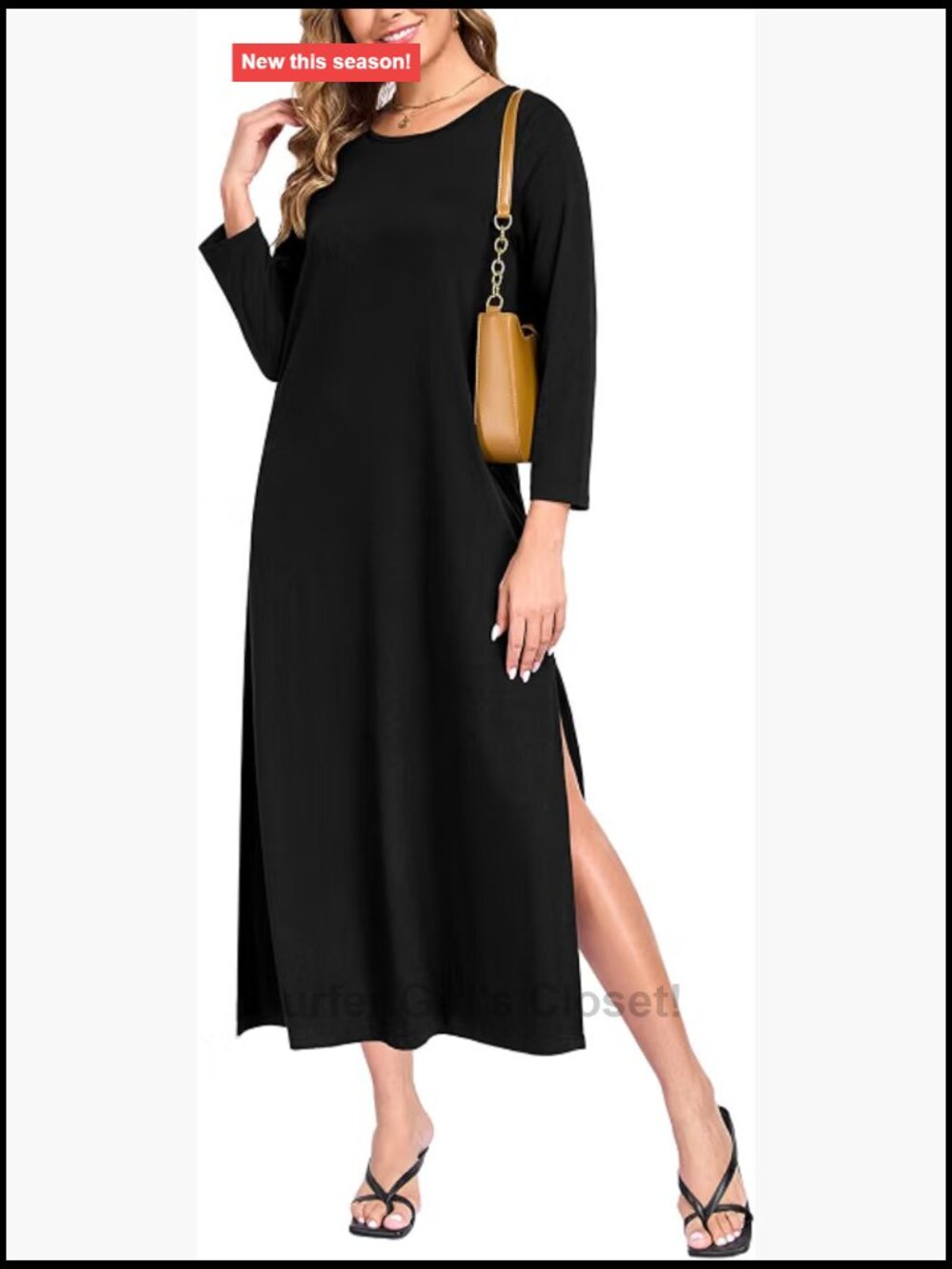 Long Sleeve Midi Dress with Pockets Side Slit Casual T-Shirt Swing